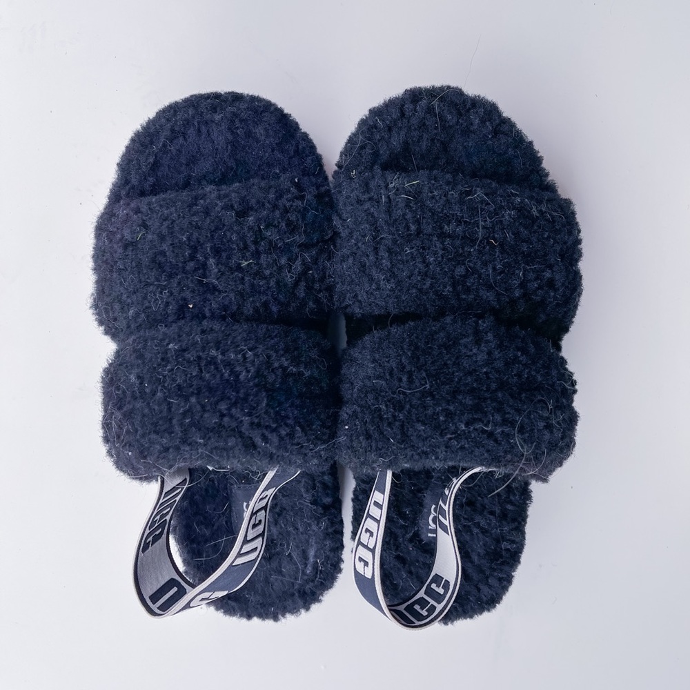 UGG Black Faux-Shearling Slide with Branded Elastic Strap